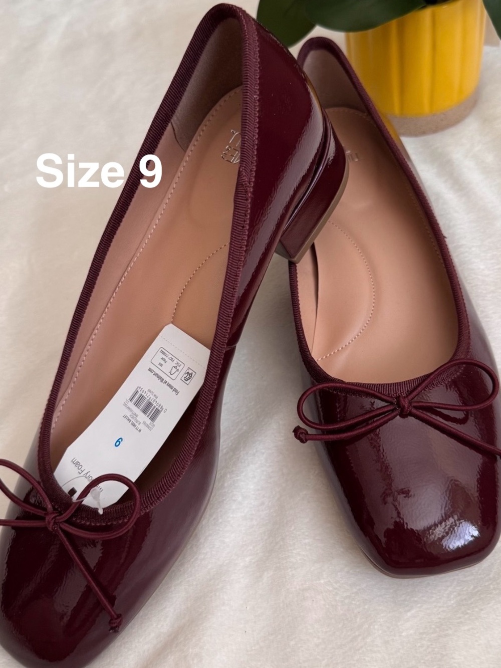 Time and Tru Women's String Bow Block Heel Ballet Shoes,Size 9, Burgundy